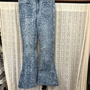 We The Free Blue Patterned Flare Jeans